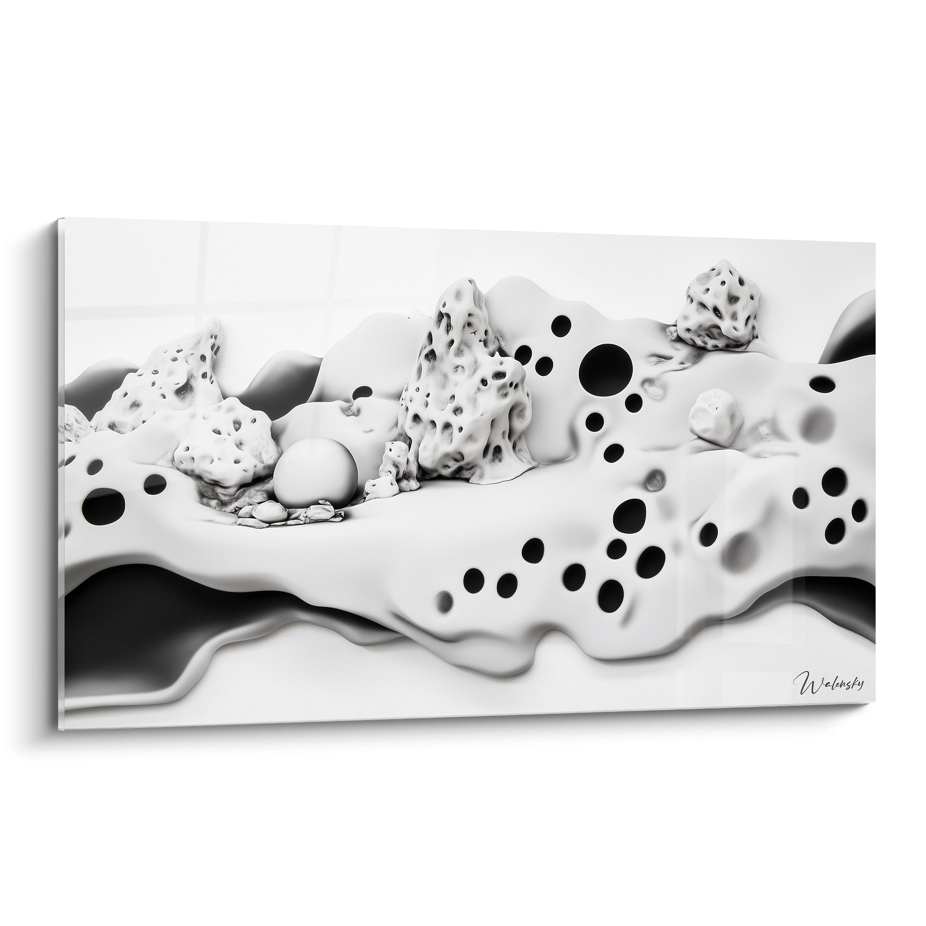 Tableau tacheté noir et blanc de Walensky avec motifs abstraits et textures variées