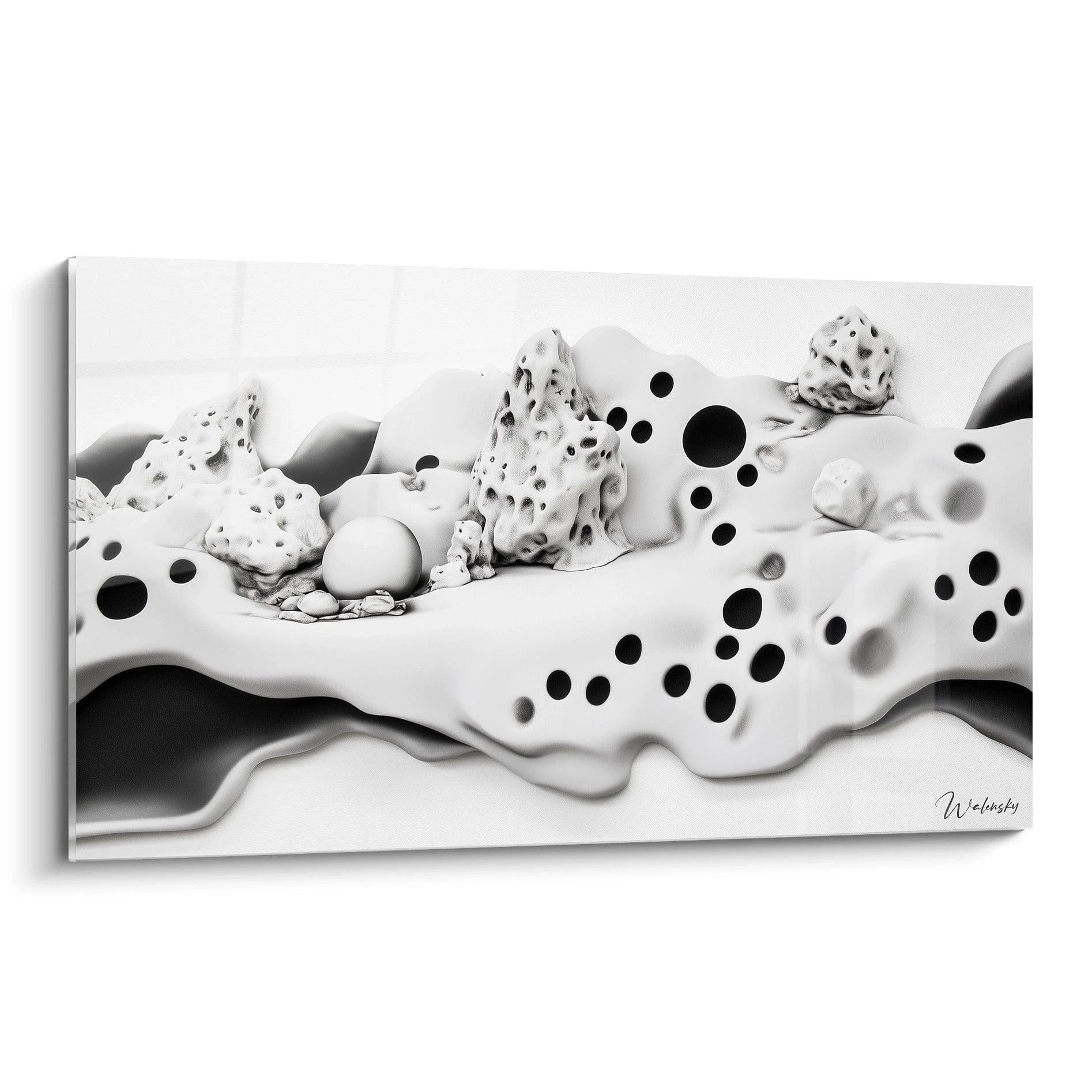 Tableau tacheté noir et blanc de Walensky avec motifs abstraits et textures variées