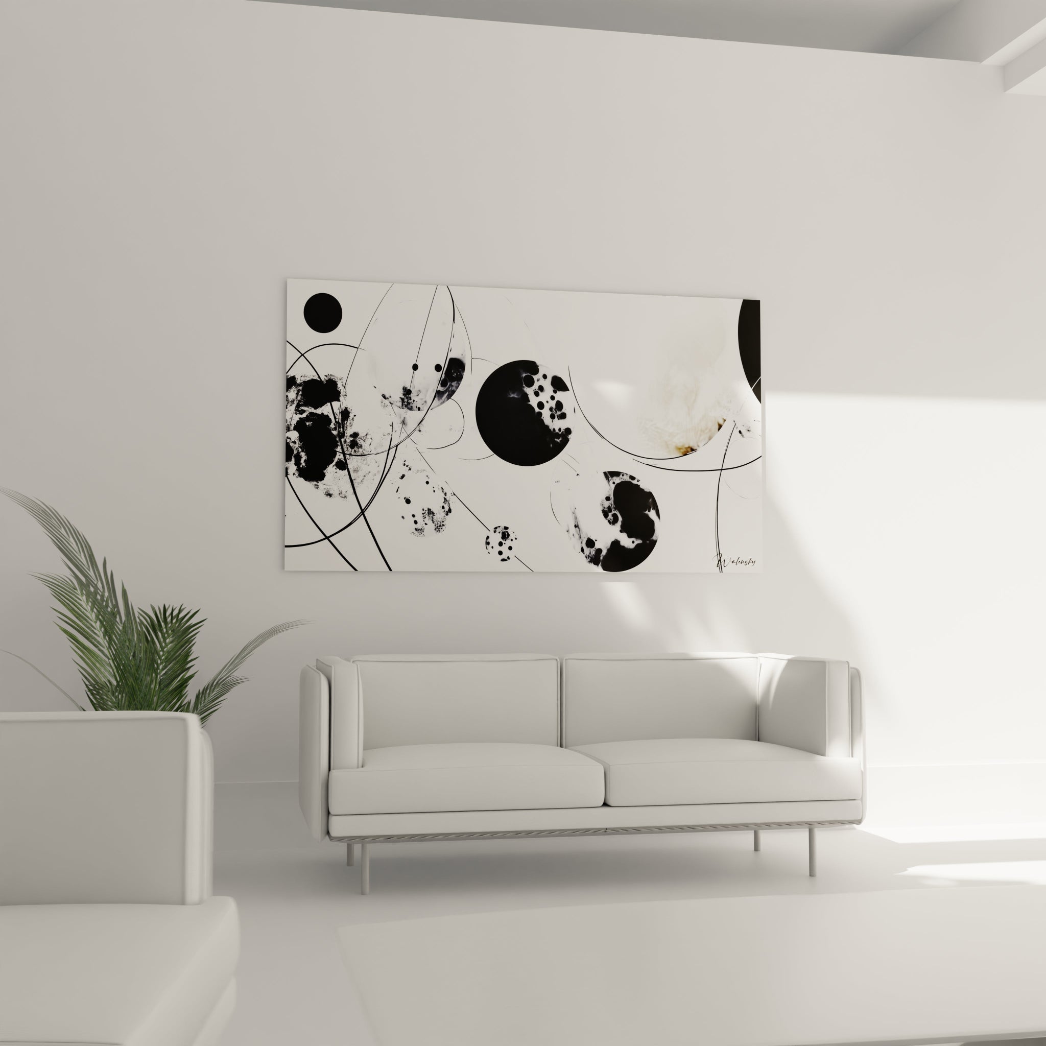 Tableau tacheté noir et blanc de Walensky avec motifs abstraits pour décoration moderne