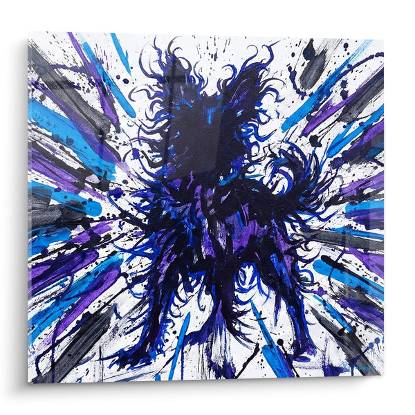 Quadro Mudi Pastore Ungherese in Movimento Dinamico Blu e Viola - Edizione Mudi