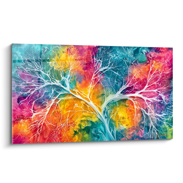 Tableau Arbre blanc aux branches lumineuses - Éveil végétal - Edition Multicolore abstrait