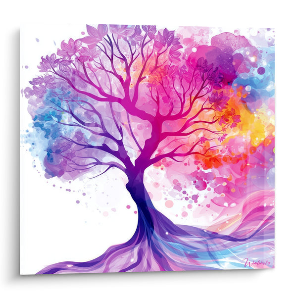 Tableau Arbre aquarelle violet et rose éclatant - Éveil des sens - Edition Multicolore abstrait