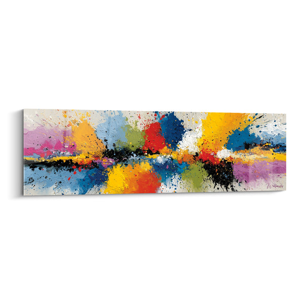 Tableau Éclaboussures bleu ciel et jaune vif - Éclat spontané - Edition Multicolore abstrait
