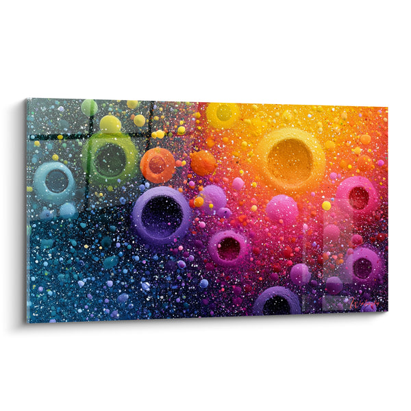 Tableau Bulles orange et bleu granuleuses - Éclosion cosmique - Edition Multicolore abstrait