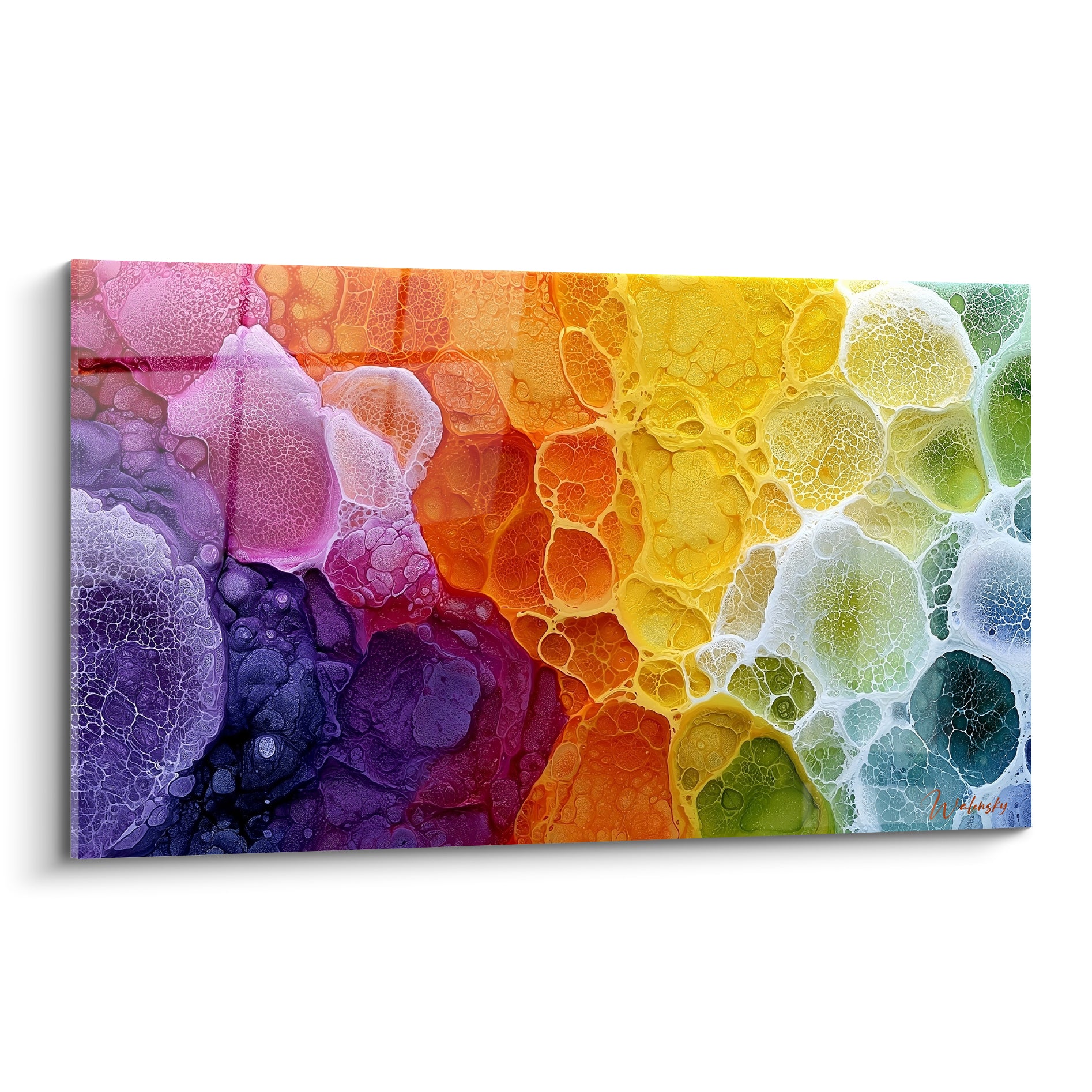 Multicolore abstrait aux bulles violettes, dorées et vertes en composition organique fluide