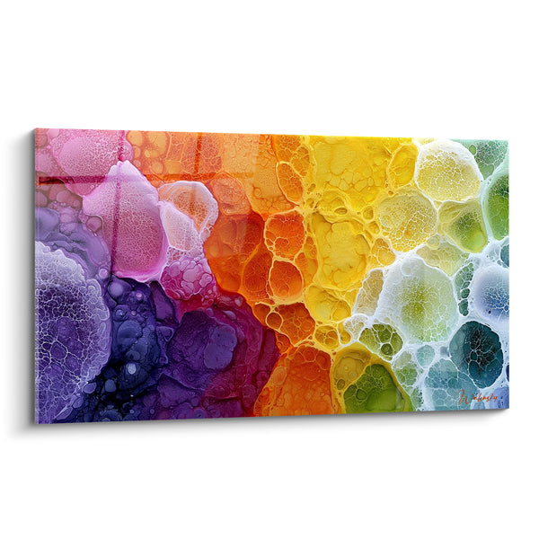 Tableau Bulles violettes et dorées entrelacées - Fusion des teintes - Edition Multicolore abstrait