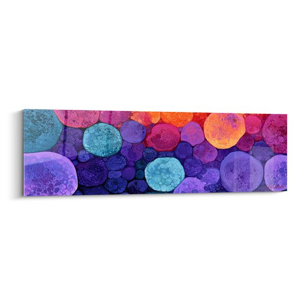 Tableau Galets turquoise et violets aux textures granuleuses - Mosaïque de sphères - Edition Multicolore abstrait