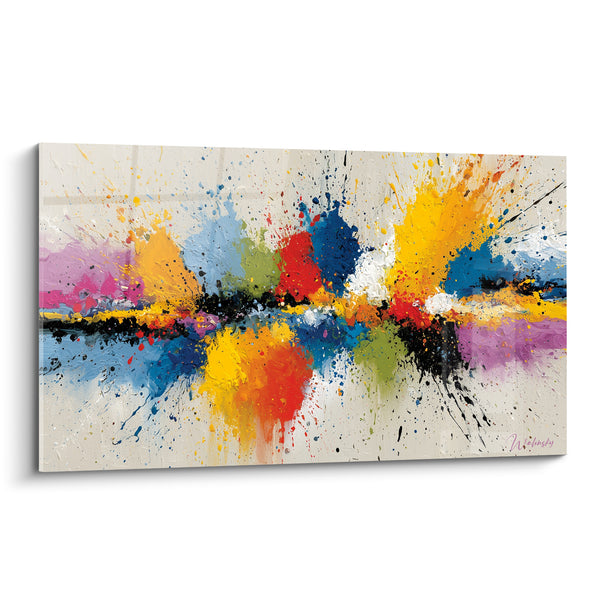 Tableau Explosion picturale bleu et jaune éclatants - Fragmentation joyeuse - Edition Multicolore abstrait