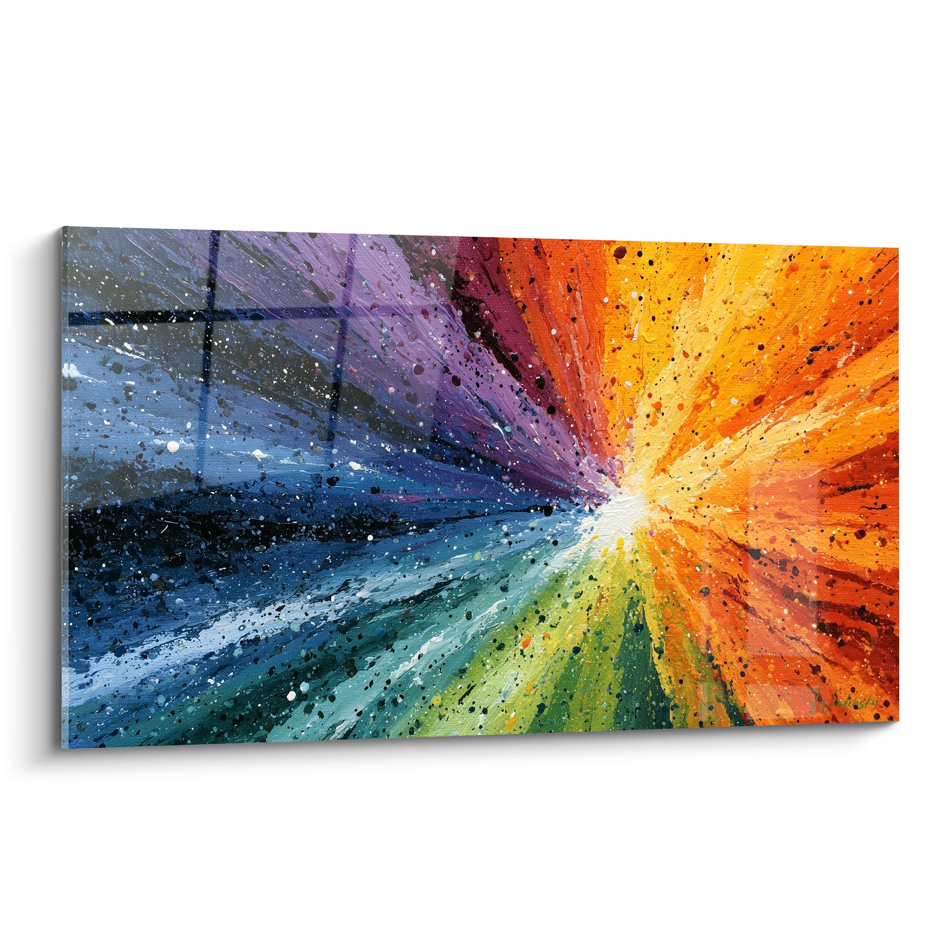 Explosion multicolore abstrait aux tons bleu marine et orange incandescent en plein cadre