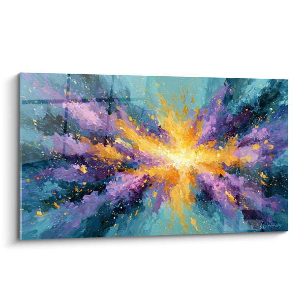 Tableau Explosion dorée aux éclats violets - Onde de choc lumineuse - Edition Multicolore abstrait
