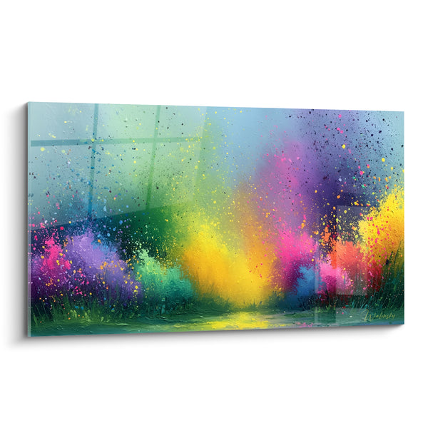 Tableau Explosion florale jaune et violette - Éclosion lumineuse - Edition Multicolore abstrait