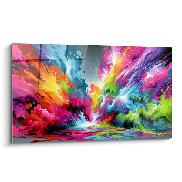 Tableau Geyser rose et vert jaillissant du sol - Source lumineuse verticale - Edition Multicolore abstrait