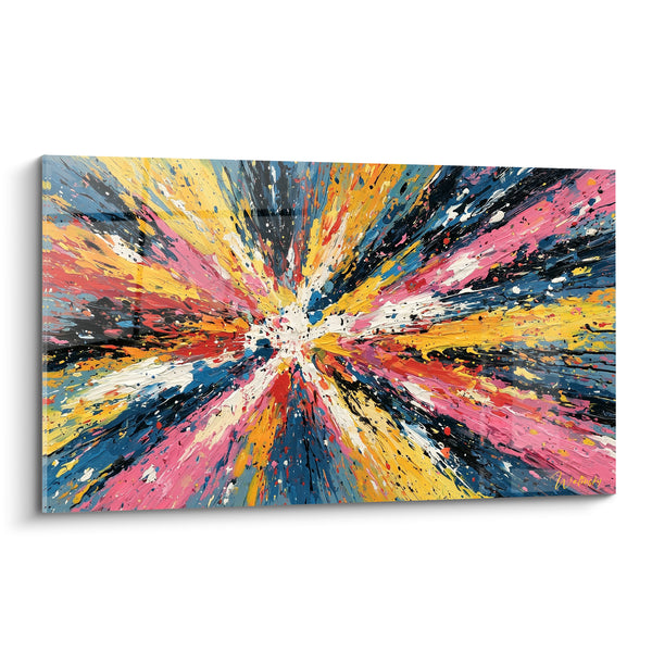 Tableau Explosion radiale rose et bleu marine vers point blanc - Traînées divergentes noires - Edition Multicolore abstrait
