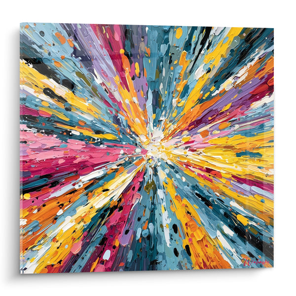 Tableau Explosion picturale jaune et rose vibrante - Onde de choc chromatique - Edition Multicolore abstrait