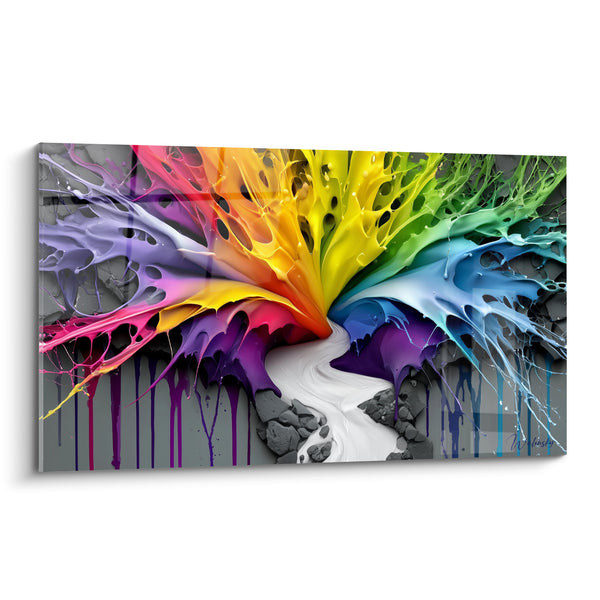 Tableau Éclaboussure de peinture jaune et violette - Jaillissement chromatique - Edition Multicolore abstrait