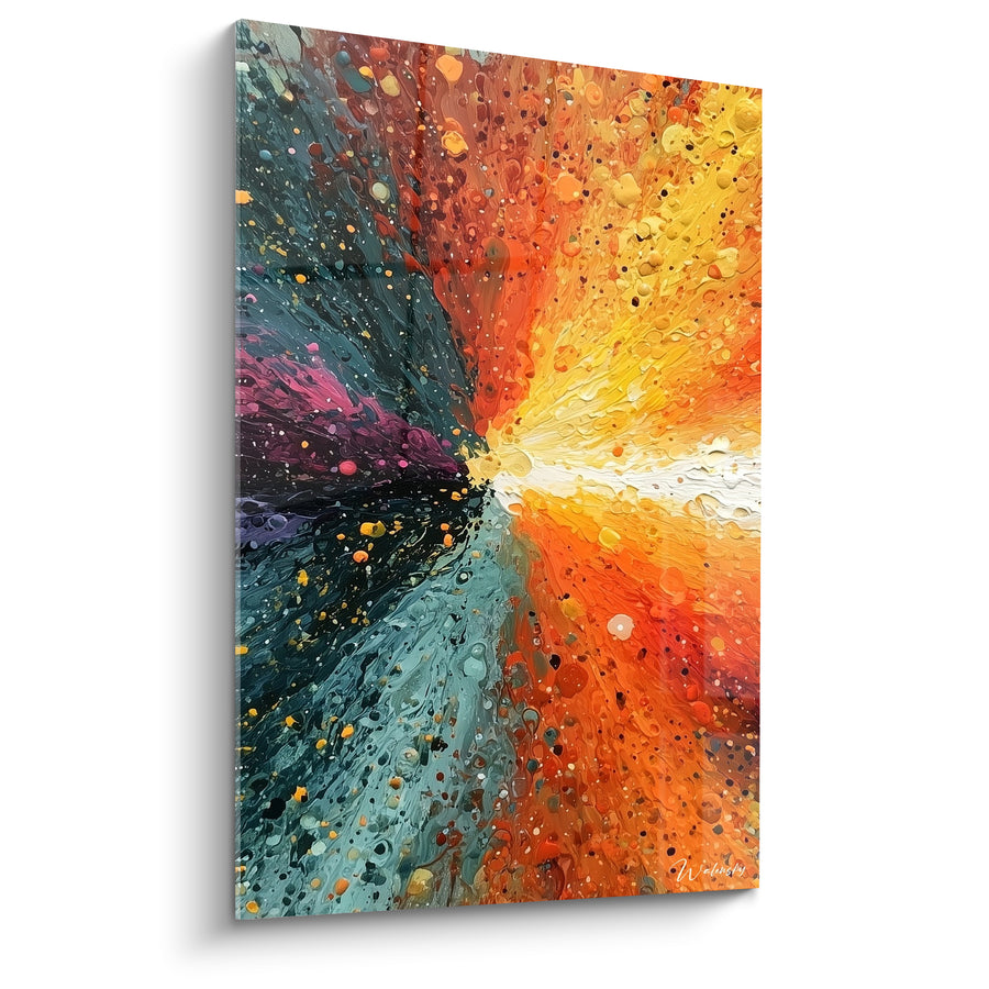 Tableau Explosion de couleurs orange et sarcelle - Choc de couleurs - Edition Multicolore abstrait