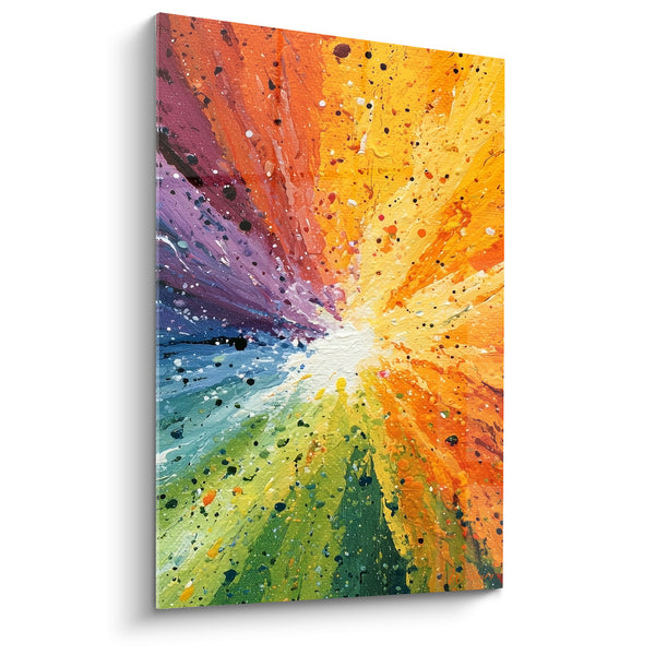 Tableau Éclatement lumineux orange et vert - Big bang chromatique - Edition Multicolore abstrait