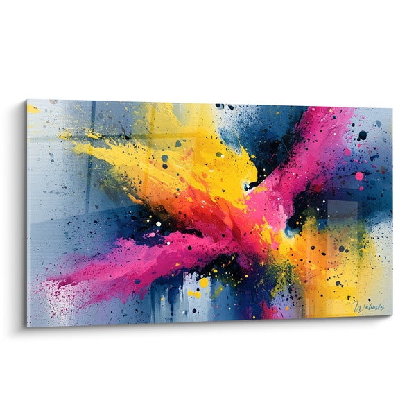 Tableau Explosion de pigments roses et jaunes - Éruption chromatique - Edition Multicolore abstrait