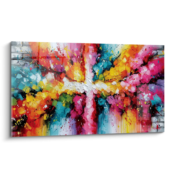 Tableau Explosion florale rose et turquoise vibrante - Éclat de vie - Edition Multicolore abstrait