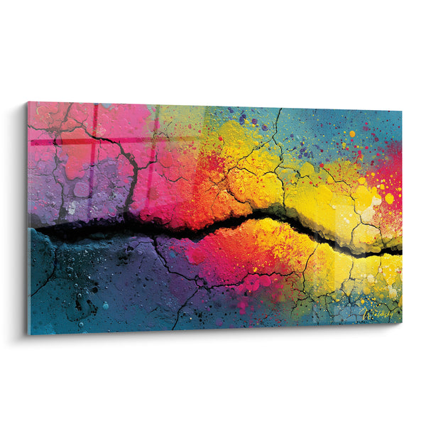 Tableau Faille pigmentée rose et jaune éclatante - Fracture lumineuse - Edition Multicolore abstrait