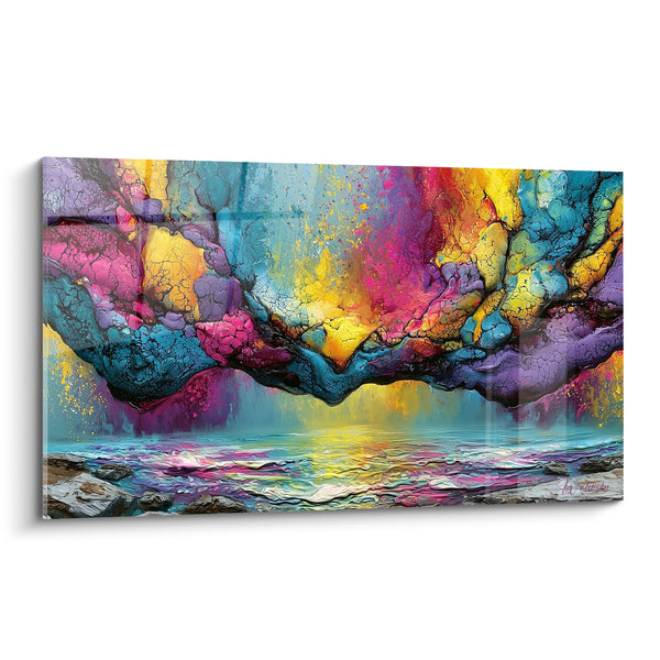 Tableau Ciel fusionné rose et turquoise sur rivage - Fusion céleste - Edition Multicolore abstrait