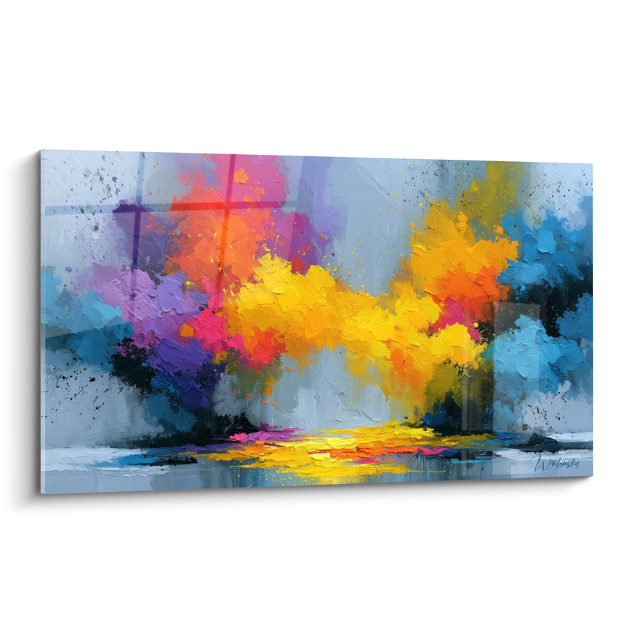 Leinwand Wolke in Gelb- und Blautönen - Leuchtender Farbspritzer - Mehrfarbige Edition abstrakt