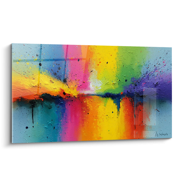 Tableau Dégradé jaune et rose éclaboussé de noir - Éveil sensoriel - Edition Multicolore abstrait