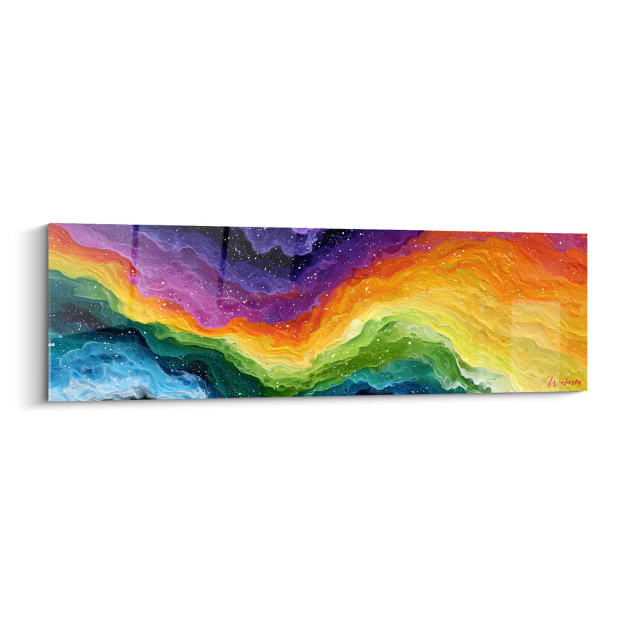 Tableau Vagues de nébuleuse orange et turquoise - Naissance céleste - Edition Multicolore abstrait