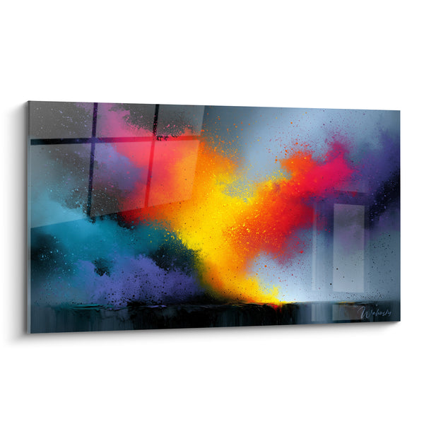 Tableau Explosion de nuages orange et bleu - Déflagration lumineuse - Edition Multicolore abstrait