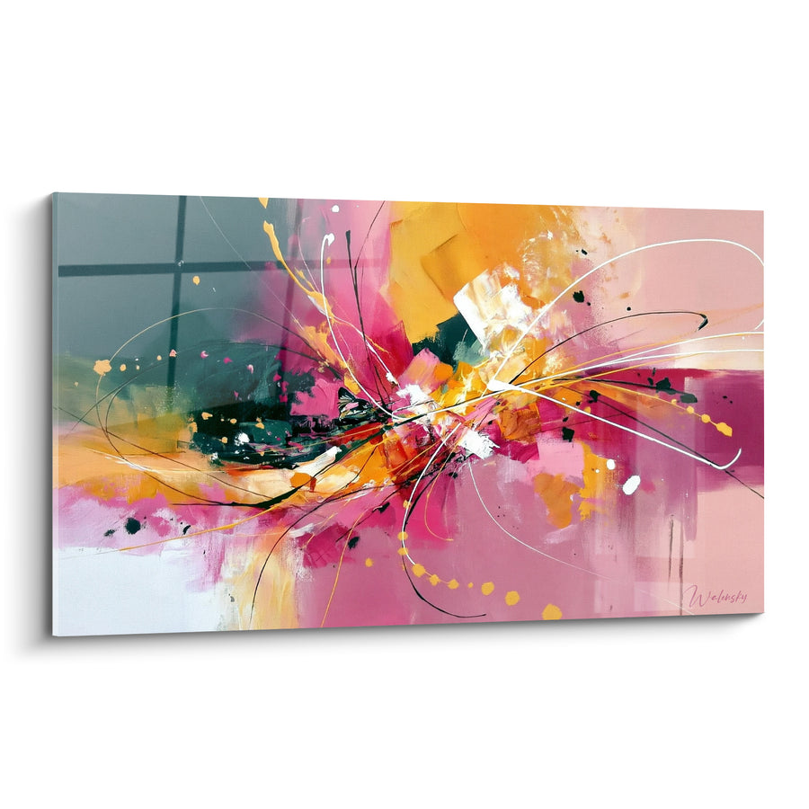 Tableau Filaments blancs entrelacés roses et dorés - Éclats de lumière - Edition Multicolore