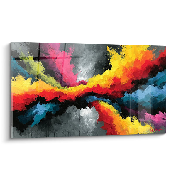 Tableau Traînée de flammes sur fond anthracite - Éruption suspendue - Edition Multicolore abstrait