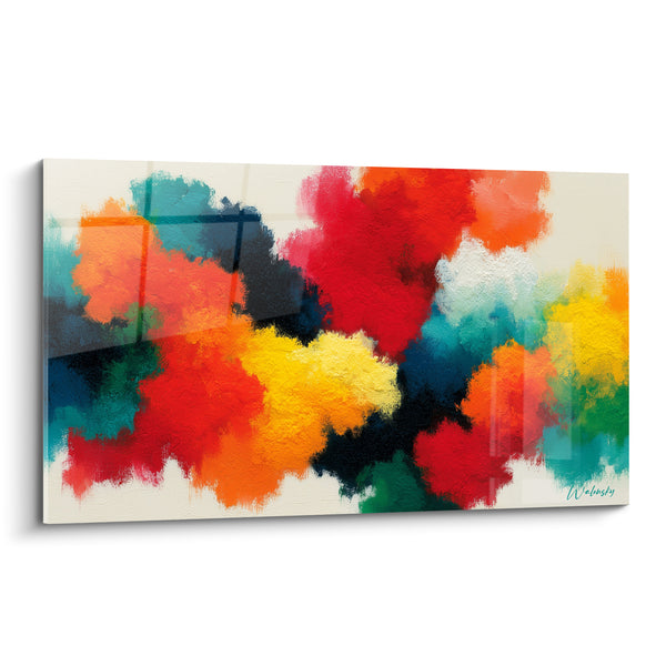 Tableau Nuages de peinture rouge et jaune éclatants - Éruption de teintes - Edition Multicolore abstrait