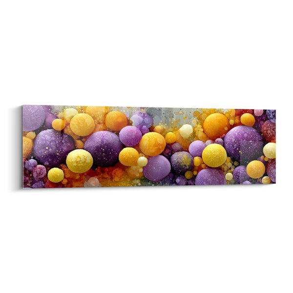 Tableau Sphères violettes et dorées granuleuses - Bulles d'effervescence - Edition Multicolore abstrait