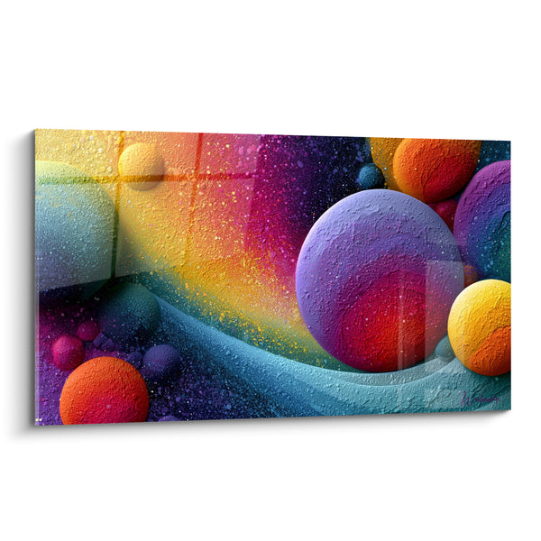 Tableau Sphères violettes et orangées texturées - Naissance cosmique - Edition Multicolore abstrait