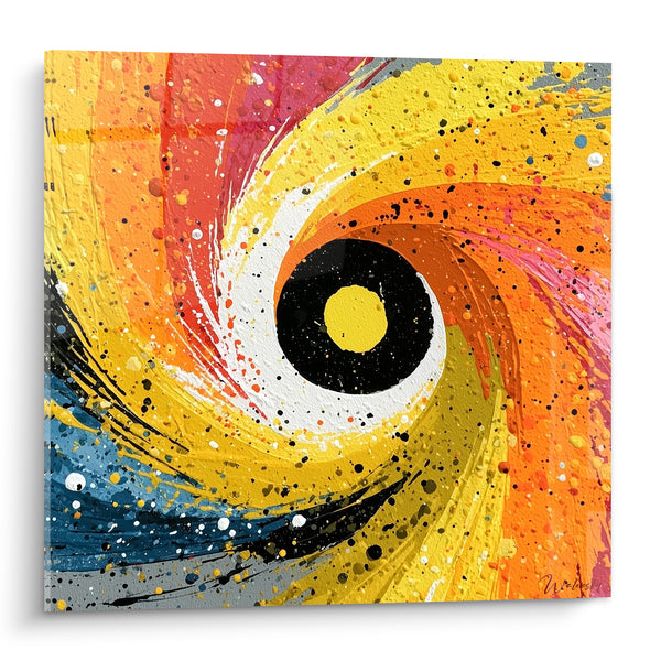 Tableau Spirale jaune et bleu marine centrée - Vortex hypnotique - Edition Multicolore abstrait