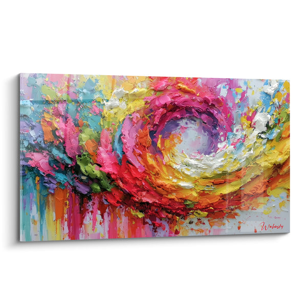 Tableau Spirale rose et jaune en relief - Tourbillon de vitalité - Edition Multicolore abstrait