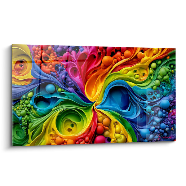 Tableau Tourbillon de vagues bleu et jaune - Fusion sensorielle - Edition Multicolore abstrait
