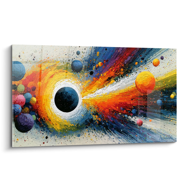 Tableau Trou noir aux planètes orange et bleues - Souffle cosmique - Edition Multicolore abstrait