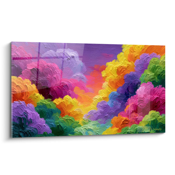 Tableau Nuées végétales pourpre et safran texturées - Éveil du jardin - Edition Multicolore abstrait