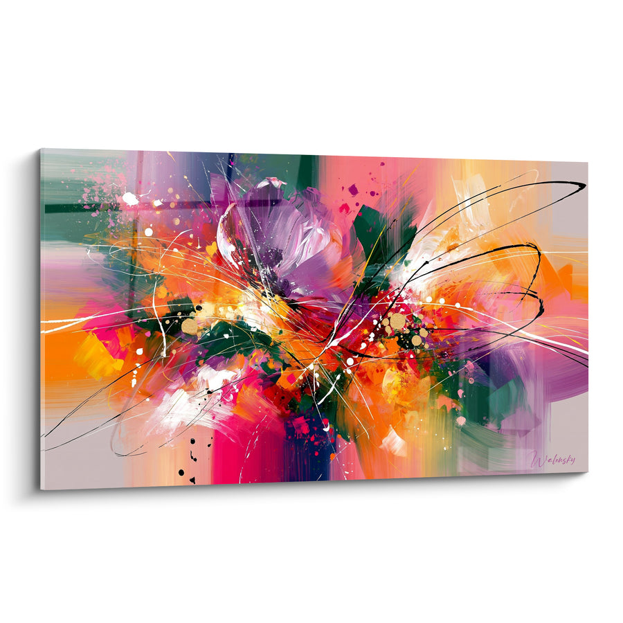 Tableau Explosion florale orange et rose vif - Éclosion fulgurante - Edition Multicolore