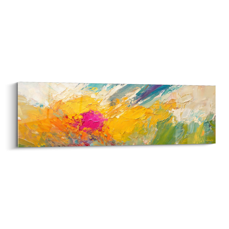 Tableau Éclosion florale jaune et rose fuchsia - Éveil printanier - Edition Multicolores abstrait