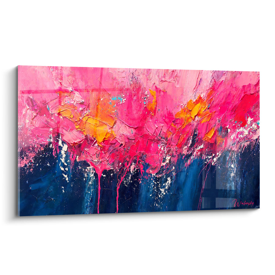 Tableau Coulures roses et bleu marine en fusion - Fusion incandescente - Edition Multicolores abstrait