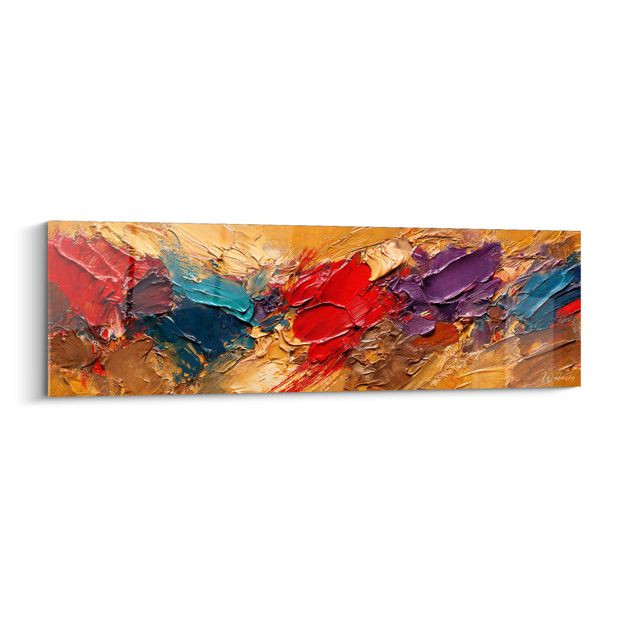 Tableau Empâtements rouge et doré en mouvement - Éruption de matière - Edition Multicolores abstrait