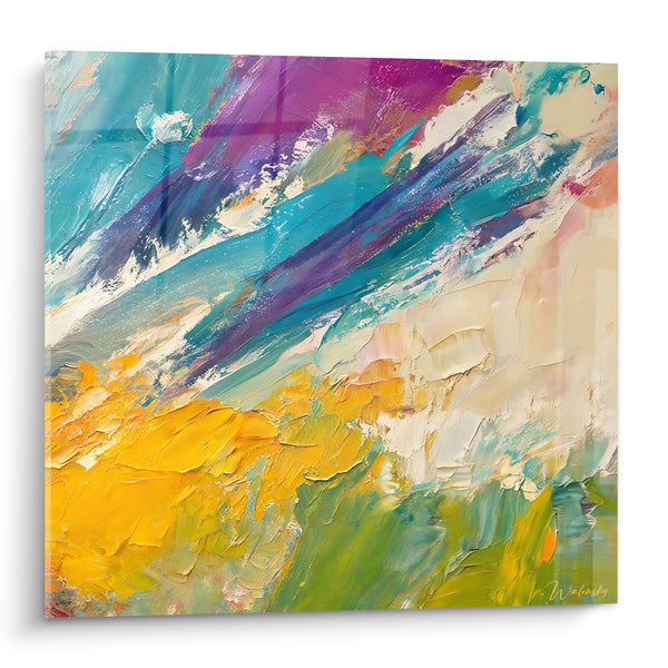 Tableau Diagonales turquoise et jaune doré - Souffle estival - Edition Multicolores abstrait
