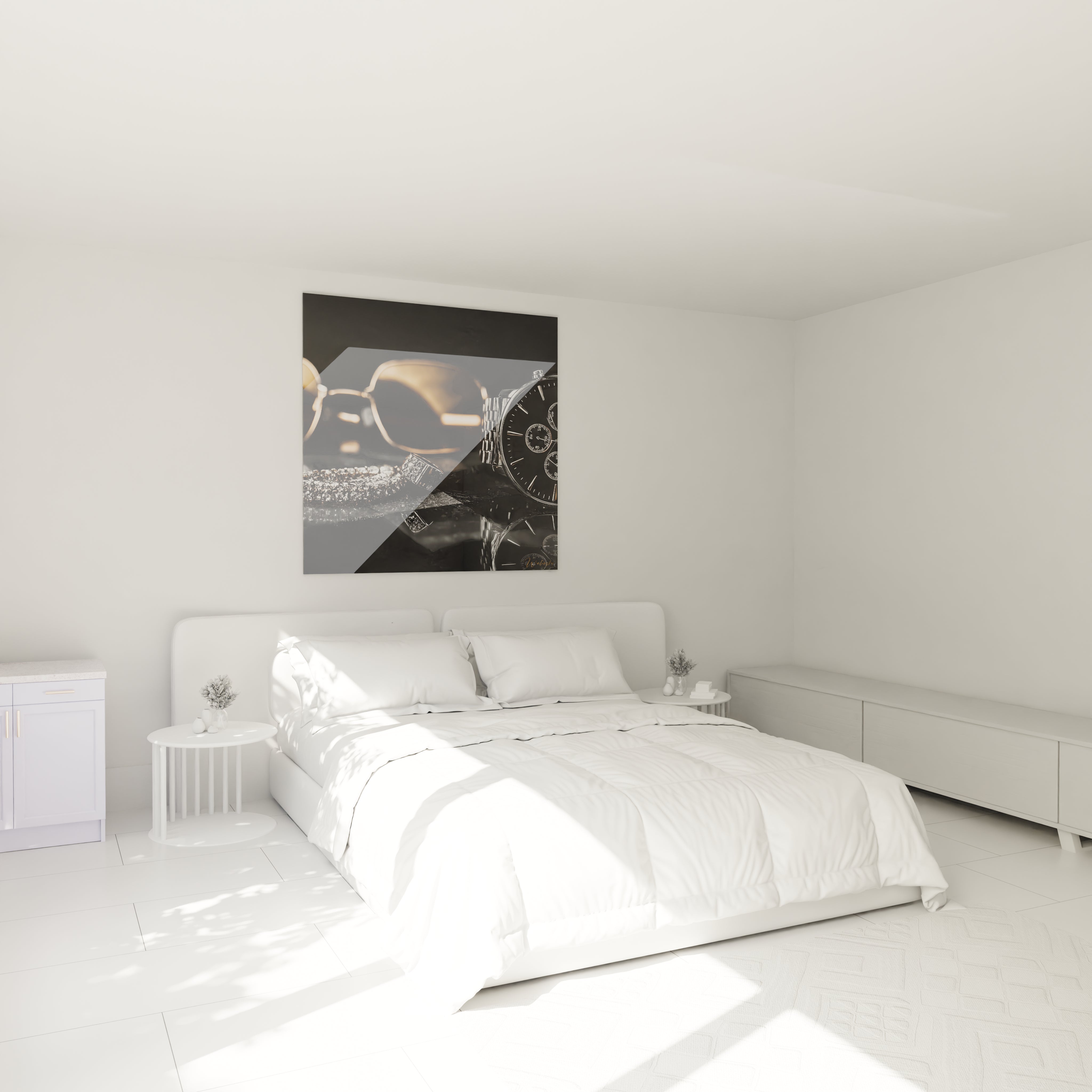 Tableau mural accessoires de mode en noir et blanc, parfait pour décorer une chambre moderne