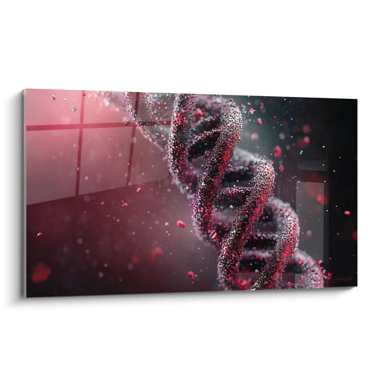 Wandbild DNA rot zeigt moderne genetische Helix mit leuchtenden Partikeleffekten