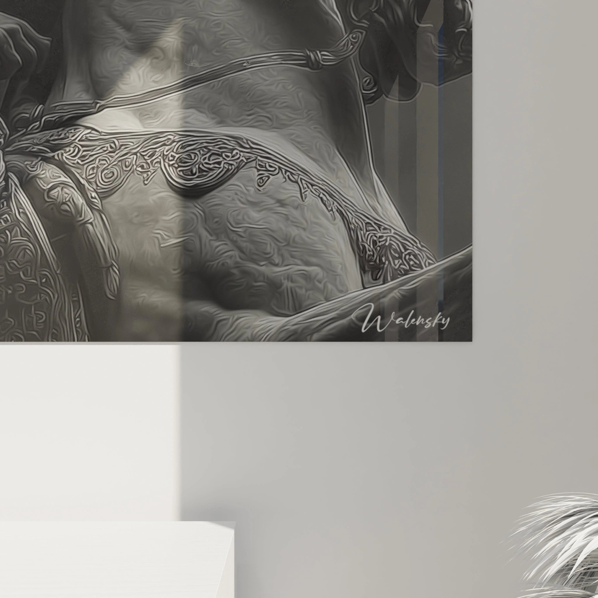 tableau mural Alexandre le Grand Walensky detail buste sculpte en relief style classique gris decoratif pour salon