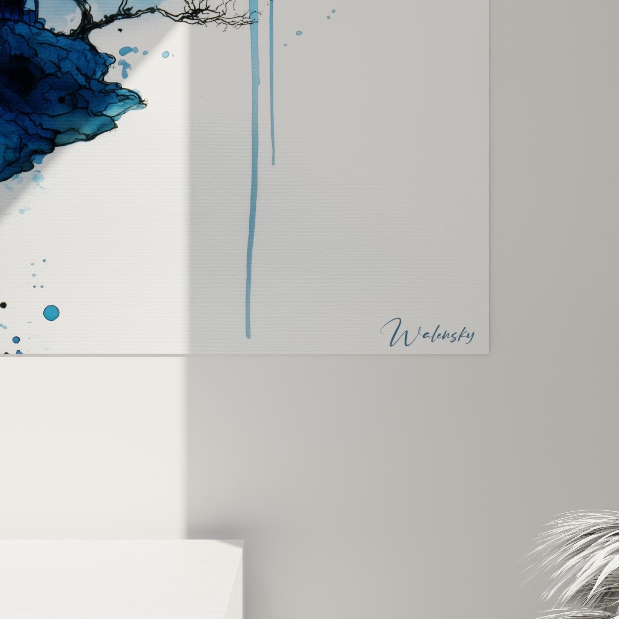 vue ensemble tableau mural aquarelle pagode temples bleus decoration interieur zen oriental