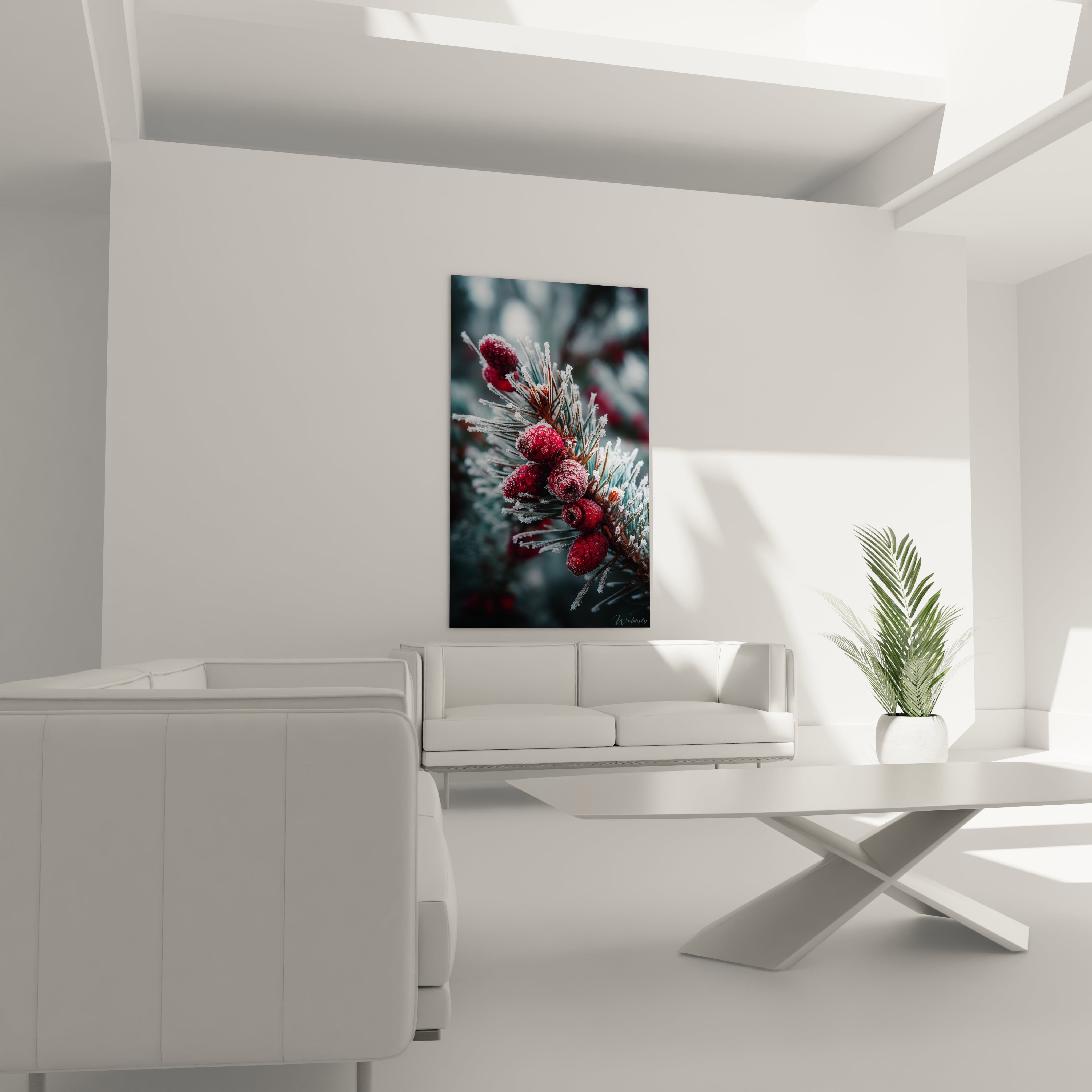 Tableau mural baies givrées de Walensky, parfait pour décorer un salon moderne