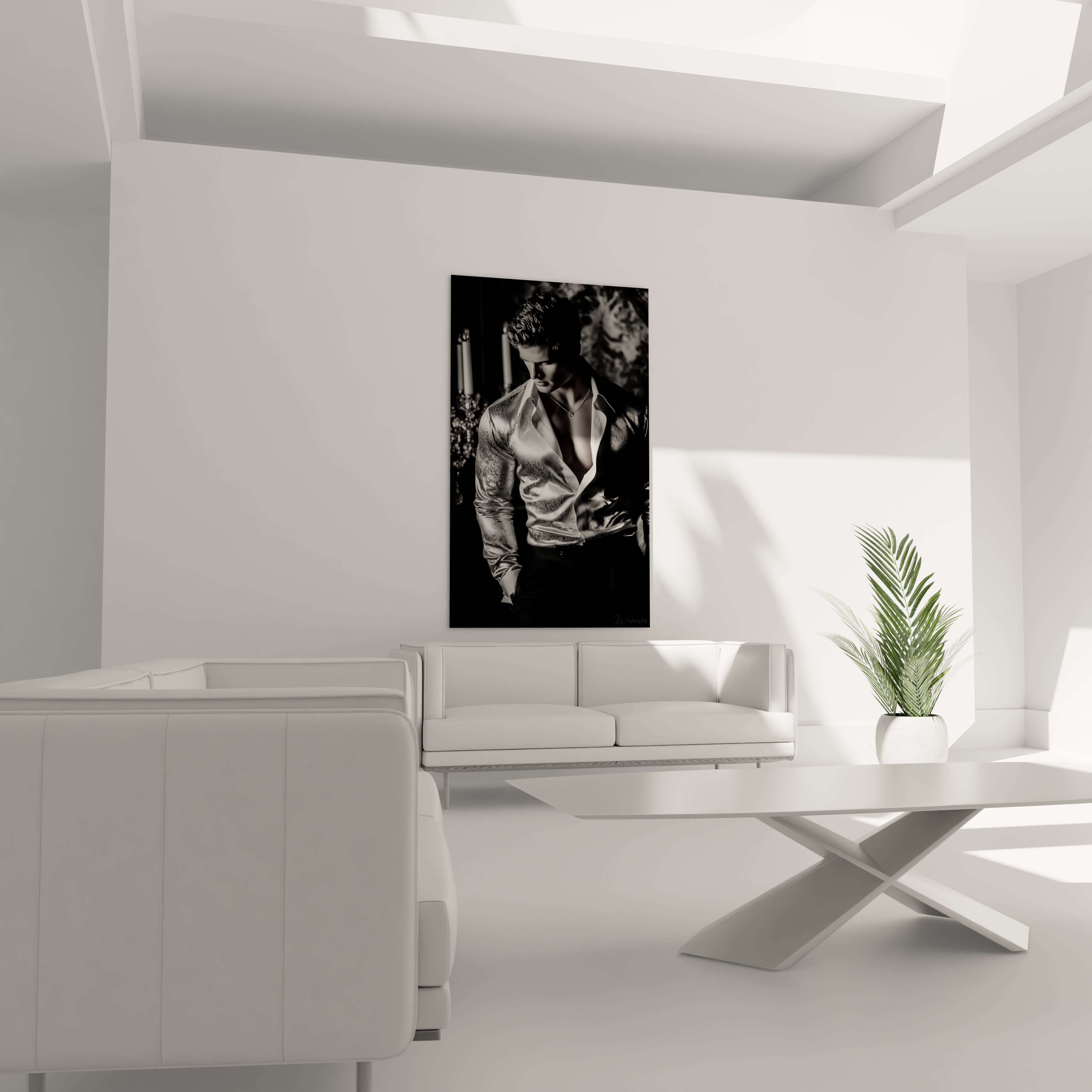 Tableau mural beauté masculine de Walensky installé dans un salon moderne et élégant